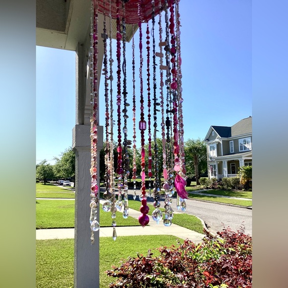 Handmade “Pretty in Pink” Porch Lampshade Chandelier PLEASE SEE VIDEO - Picture 6 of 12